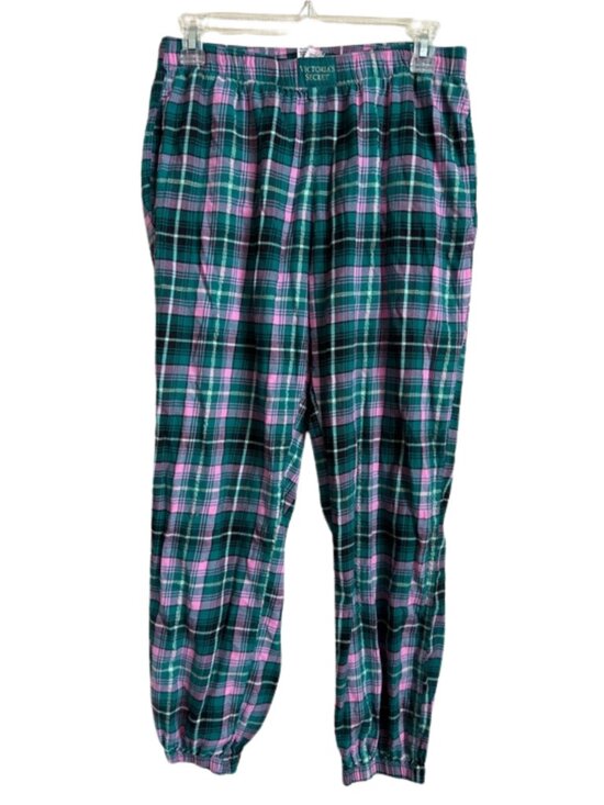 Victoria's Secret Other - Victoria's Secret Plaid Jogger Lounge Pants XS Green Pink Cotton Modal Soft Cozy